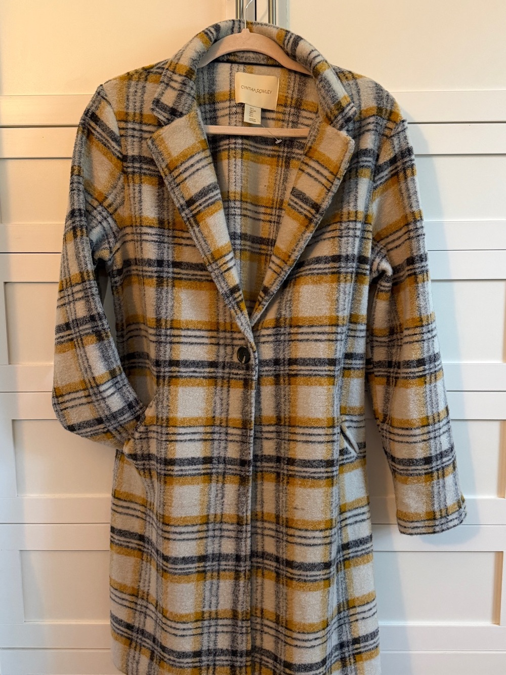 Cynthia Rowley Plaid Trench Coat in Mustard and Gray
